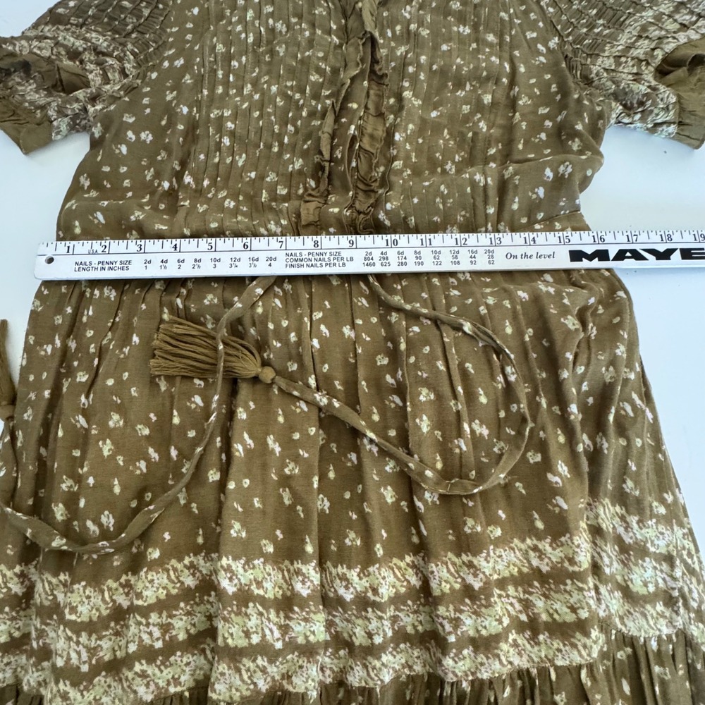 Free‎ People Rare Feelings Maxi Dress Olive Green Floral Boho Tiered Smocked S - Picture 11 of 13